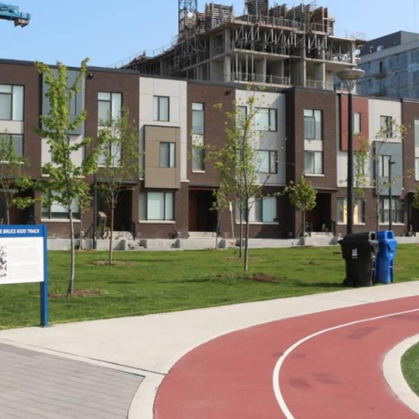 Townhomes and a running track at Wyatt Avenue in Regent Park