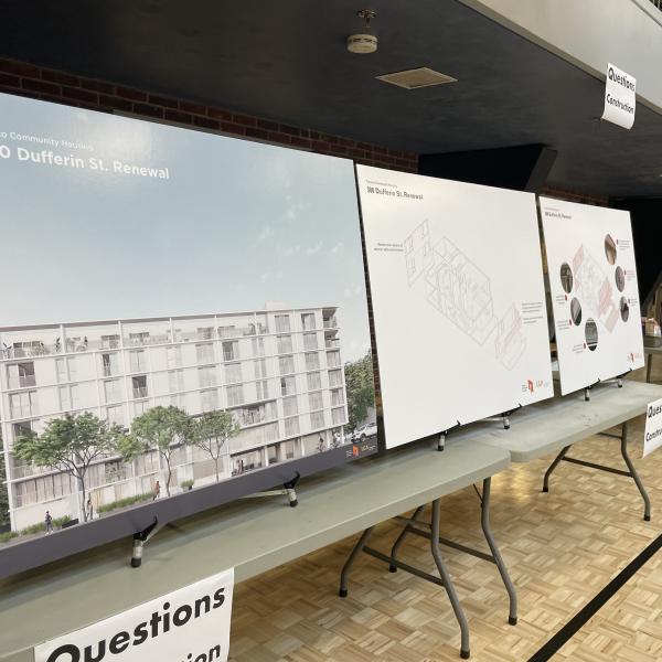 poster boards showing 300 Dufferin repair project plans