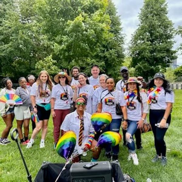 TCHC employees getting gathered for group picture before Pride Parade