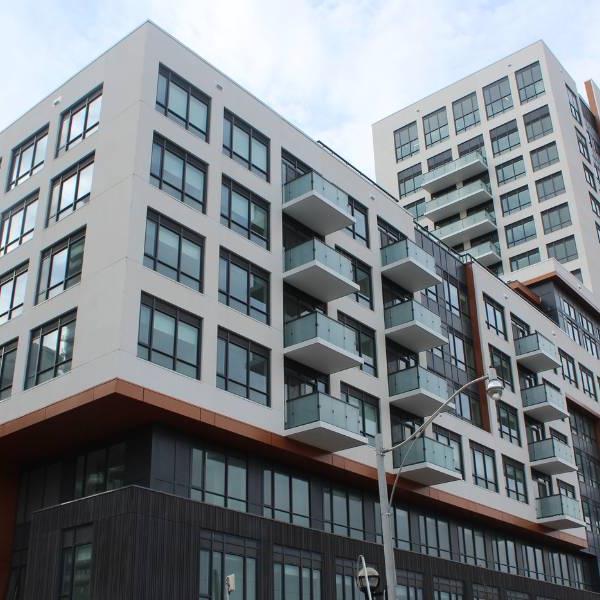 Exterior view of the TCHC building at 175 Oak Street in Regent Park.