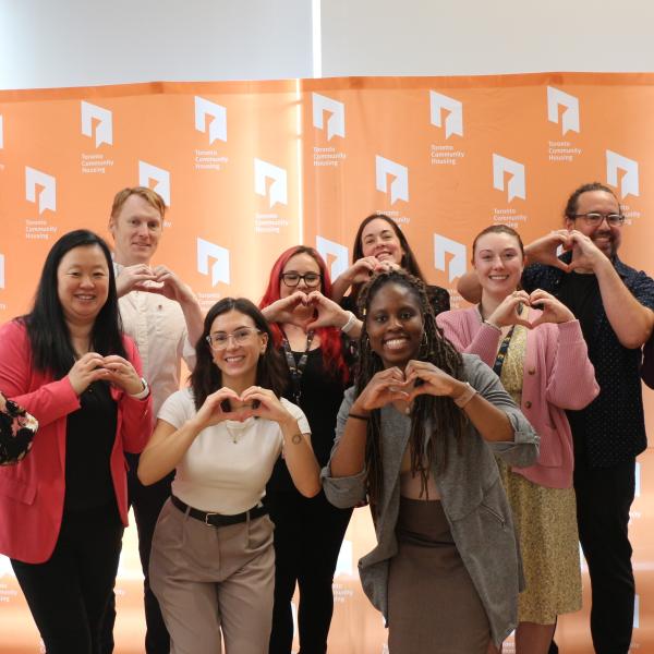 TCHC employees strike the #InspireInclusion pose in support of the 2024 International Women's Day campaign.