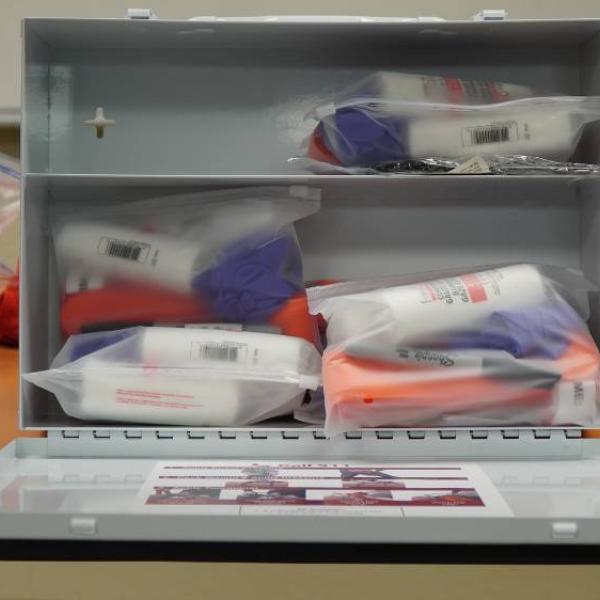 A close up of items that are included in a Stop the Bleed kit. 