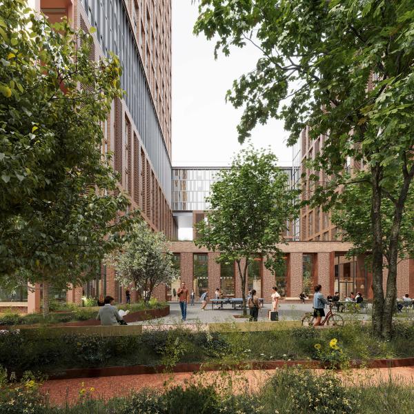rendering of outside area at regent park 4A new building