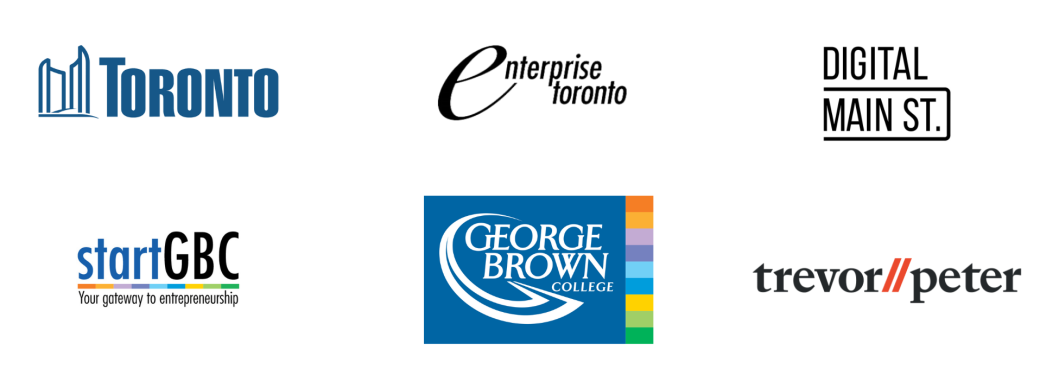 Logos of the City of Toronto, digital main street, george brown college, start gbc, trevor peter, enterprise toronto