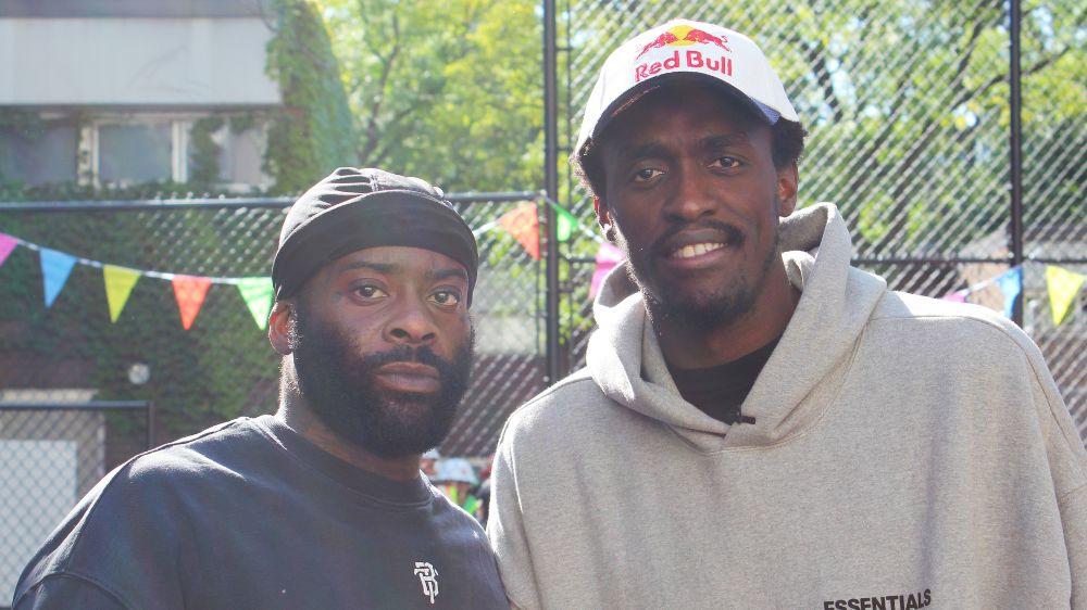 A photo of Christian Kabongo (left) and Toronto Raptors Pascal Siakam (right).