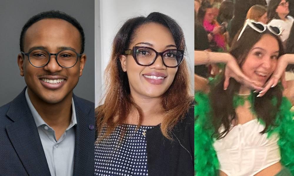 Head shots of Hamdi Abdo, Marlyse Obono, and Reann Lancelotte.