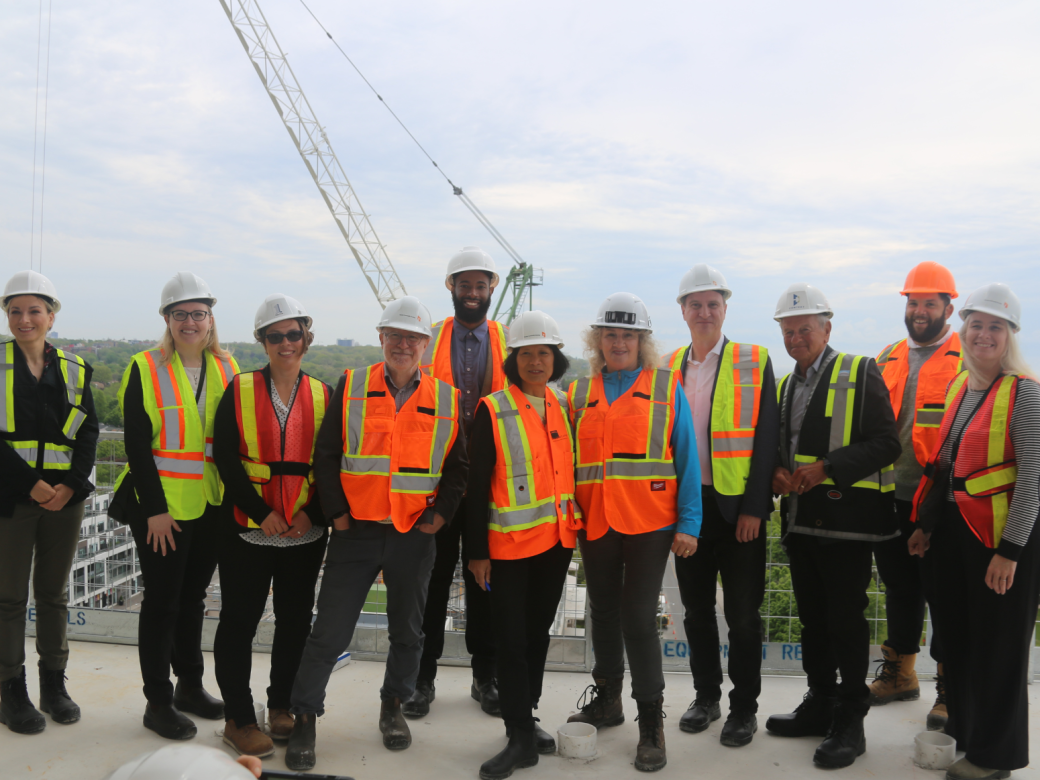 Mayor Olivia Chow with TCHC staff at "topping off" event