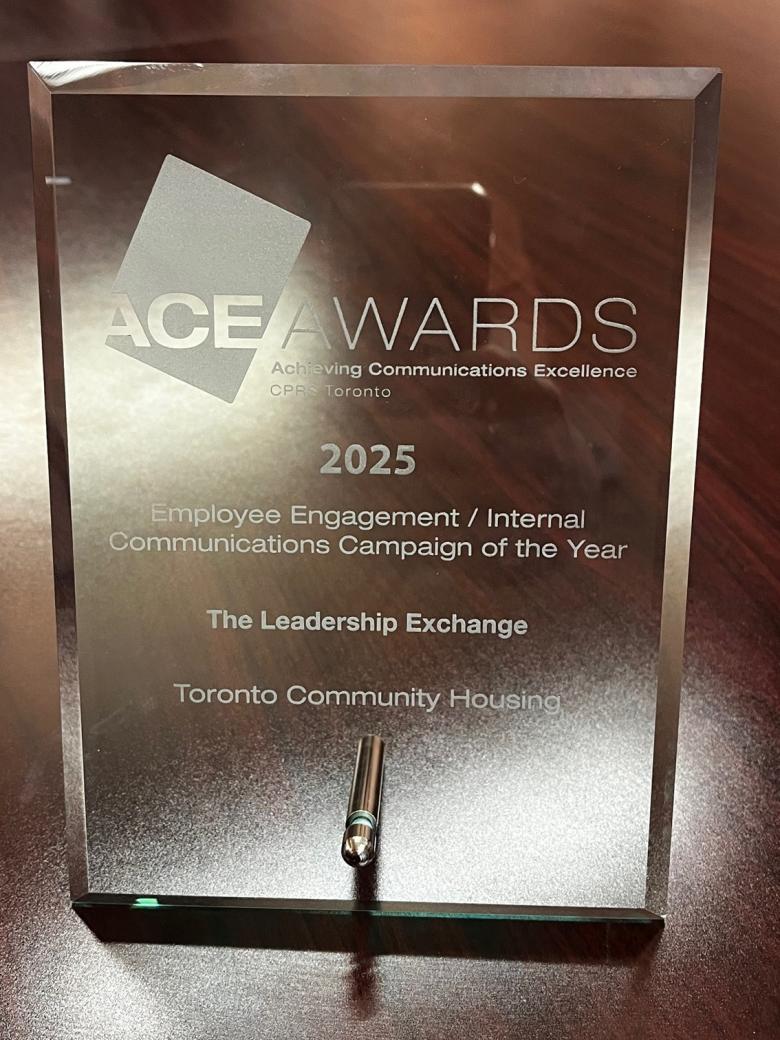 Glass trophy with the words ACE Awards 2025