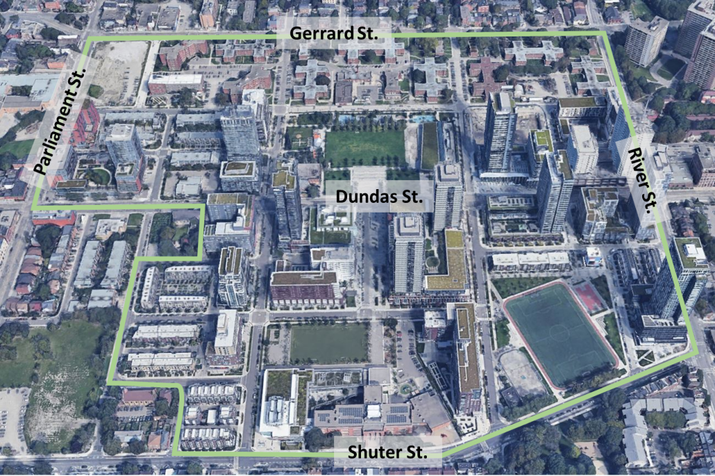 A map indicating the boundaries of the area known as Regent Park