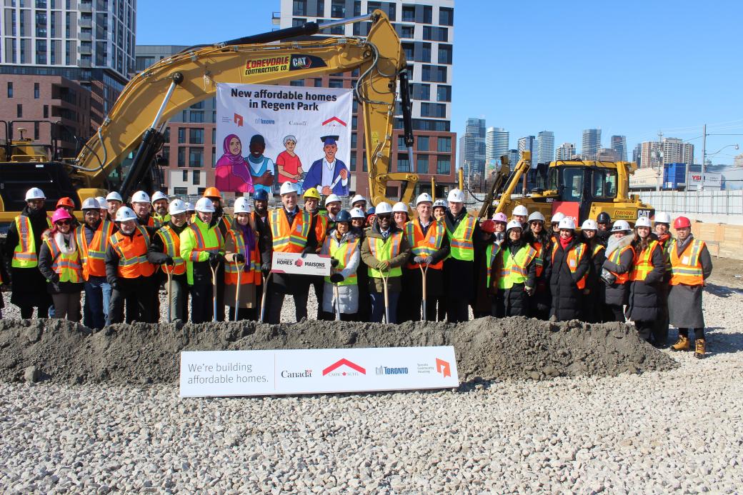 Staff and elected officials breaking ground at Regent Park 4A