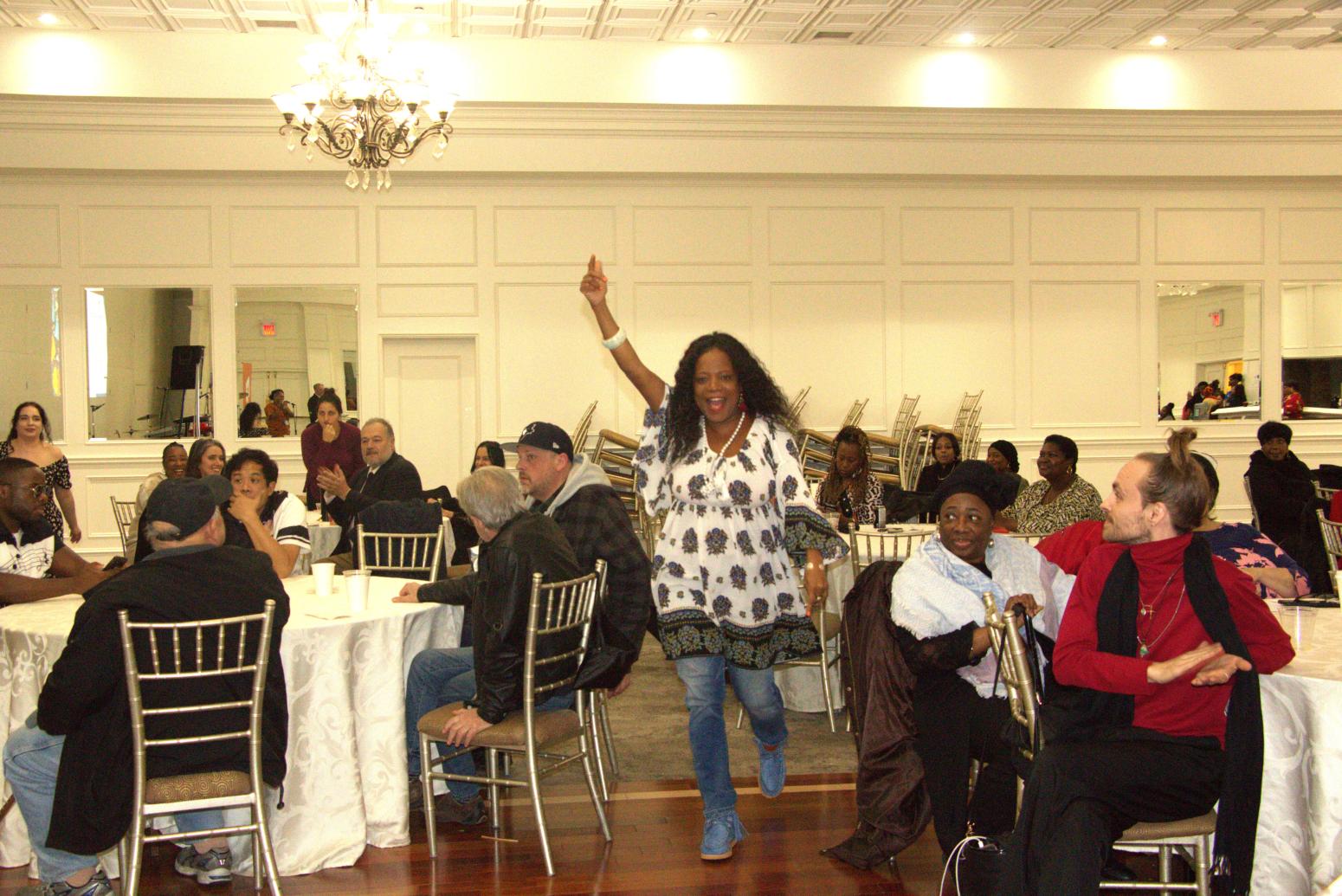 An ecstatic person at a TCAT celebration. 